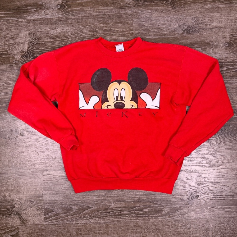 Vintage Disney Red Peak a Boo‎ Mickey Sweater Size Medium Made In USA Read!